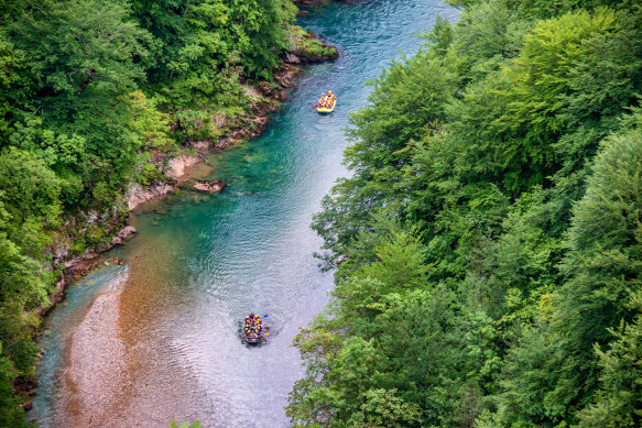 Rafting on the Tara River in Durmitor National Park, Montenegro.