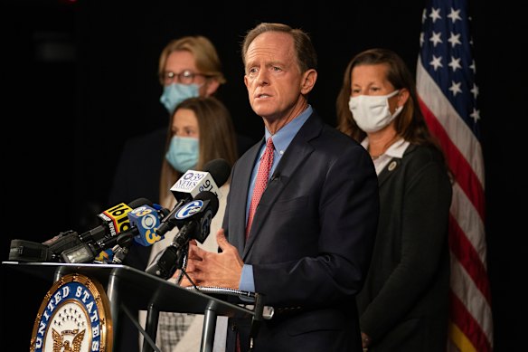 Republican Senator Pat Toomey, pictured here in October, has spoken out against Donald Trump's behaviour in the wake of the US presidential election.