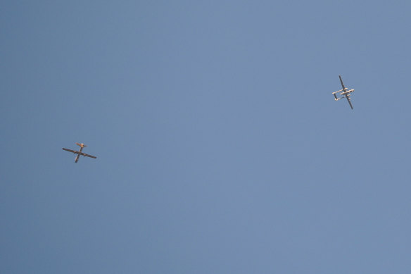 Aerial vehicles fly during an Israeli military operation in Jenin, in the Israeli-occupied West Bank, on July 3.
