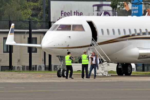 Andrew Forrest at Sydney airport in January 2021 boarding the Fortescue Metals private jet to fly back to Perth.