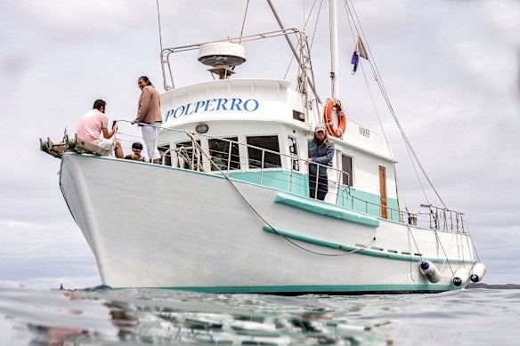Captain Troy Muir (facing camera) aboard the Polperro.