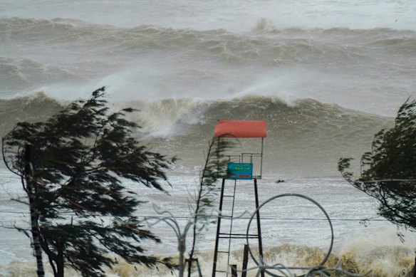 Waves surge in Ha Tinh province, Vietnam as Typhoon Kajiki was approaching. 