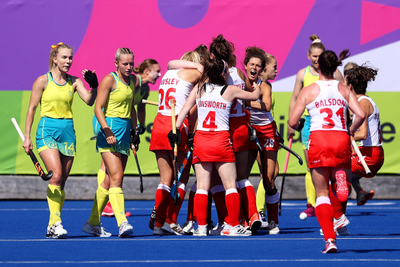 England celebrate a goal in Birmingham.