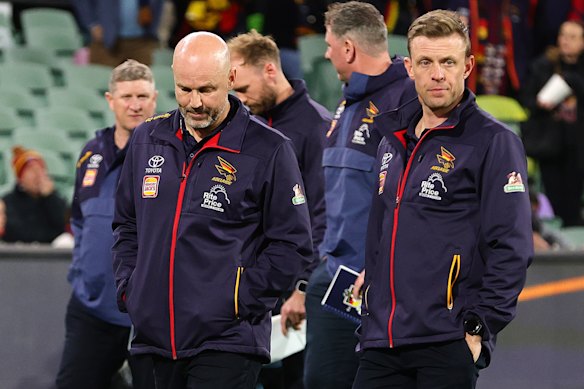 Matthew Nicks and Nathan van Berlo after the Crows’ loss.