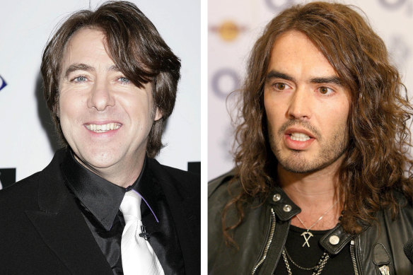 Jonathan Ross, left, and Russell Brand, right were sacked by the BBC in 2008 because they left lewd messages on the voicemail of Andrew Sachs.
