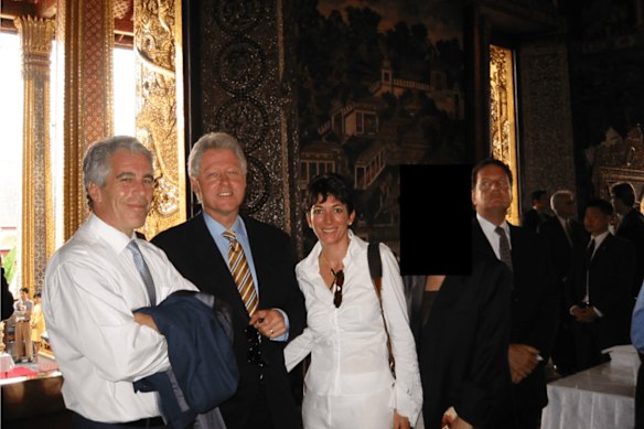 Former US president Bill Clinton pictured with Jeffrey Epstein and Ghislaine Maxwell in a photo provided by the Department of Justice.