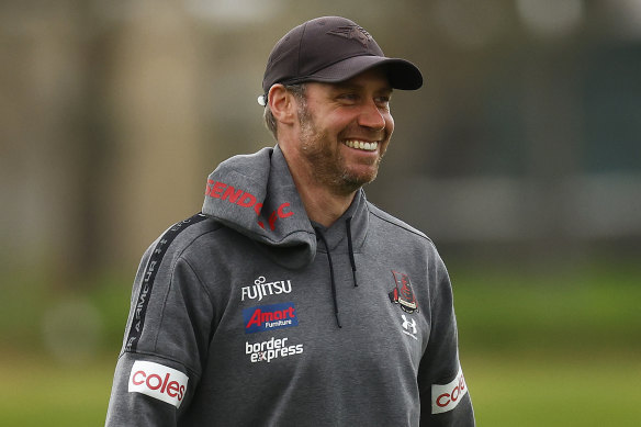 Essendon coach Ben Rutten at the club’s training session on Thursday morning.