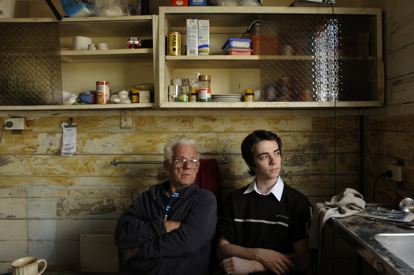 Jack Bobbin, 82, with grandson Samuel in his South Lismore home. 