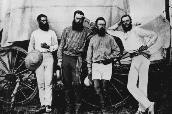 Charles Todd (third from left) with some of his engineering team at the Roper River camp in the Northern Territory early in 1872.