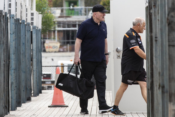 Tim Sheens on his first day back at the Wests Tigers on Monday.