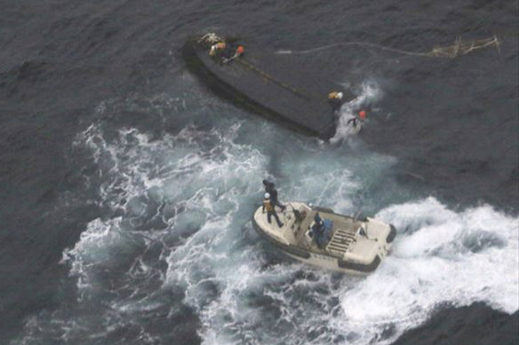 It's not the first time Japanese crews have pulled North Koreans from water off the Noto Peninsula. This photo from 2017 shows another operation where three crew members were rescued when their boat capsized.