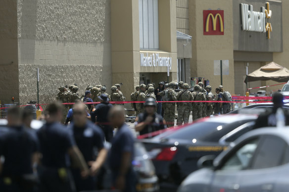 The scene of the shooting at a Walmart in El Paso on August 3, 2019.