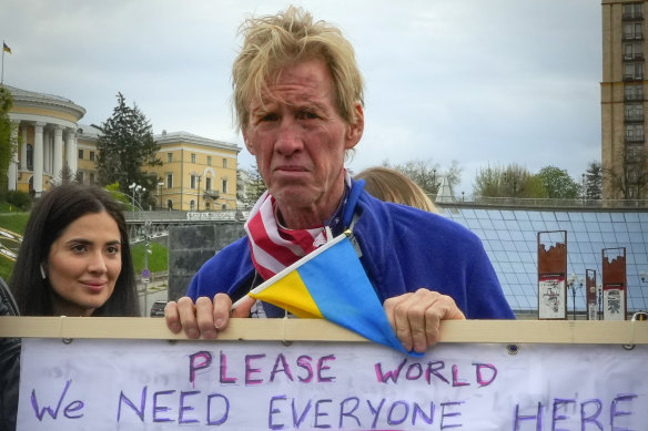 Ryan Wesley Routh takes part in a rally in central Kyiv, Ukraine in 2022.