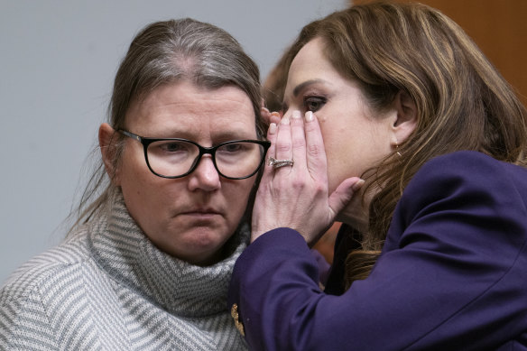 Jennifer Crumbley, left, listens to her attorney, Shannon Smith, during her trial.