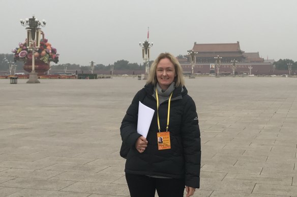 Kirsty Needham in Tiananmen Square as it emptied to become a carpark for delegates and media during the National Congress of the Communist Party.