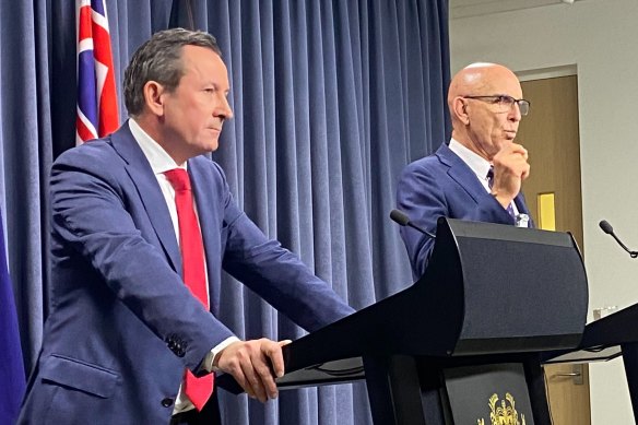 WA Premier Mark McGowan, left, and Attorney-General John Quigley in a press conference about their law relating to Clive Palmer.