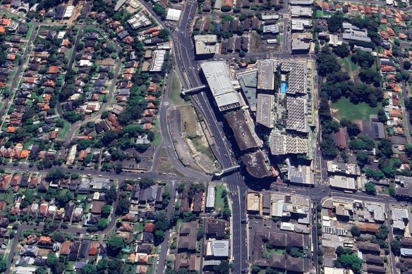 Ryde Central is the triangular-shaped empty space between residential streets and a major shopping centre.