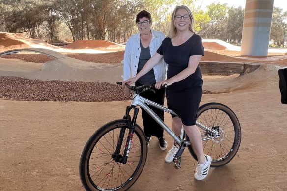 Transport Minister Rita Saffioti and Maylands MP Lisa Baker at the new Tonkin Highway bike pump track.