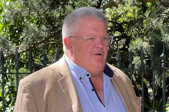 Then head of the Local Government Association of Queensland, Greg Hallam, speaks to media after fraud charges laid against Logan councillors were dropped in April 2021.