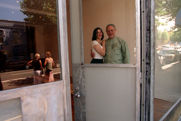 Barry Lategan with gallery director Sacha Bunton at The Lens Gallery, Ultimo, 1999.