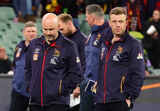 Matthew Nicks and Nathan van Berlo after the Crows’ loss.