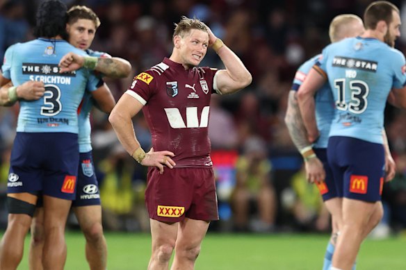 Knackered: Queensland hooker Harry Grant.