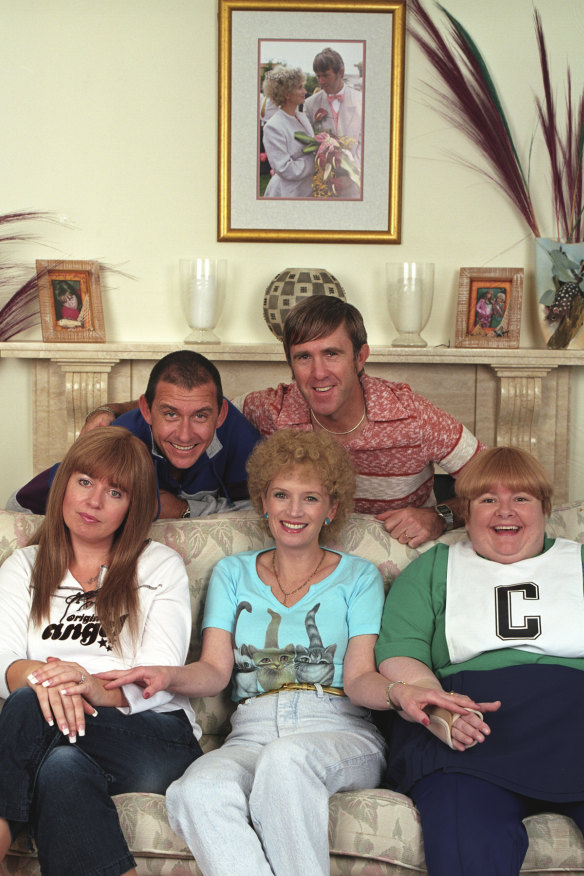 "It's all here in Melbourne": the cast of Kath and Kim, with character Kath Day-Night in the centre, in 2003. 