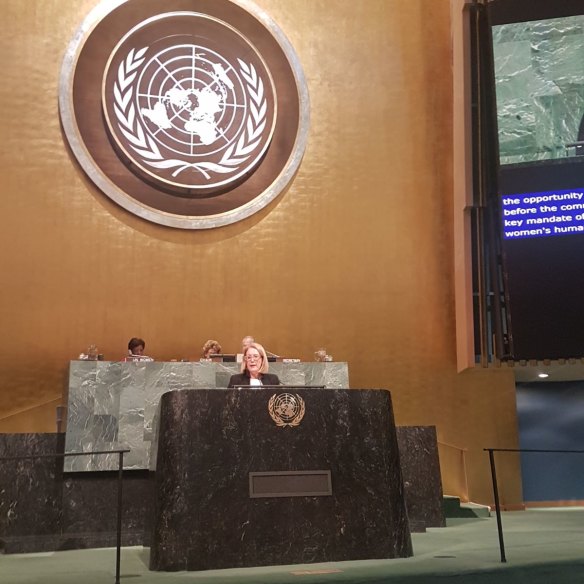 Elizabeth Broderick at the UN speaking on behalf of the Working Group on Discrimination against Women and Girls.