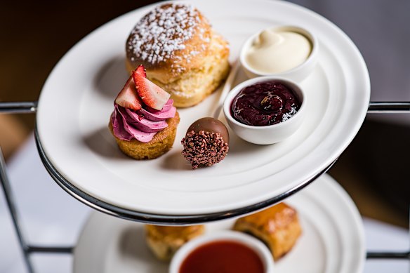 High tea served at the Tea Room at NGV International, Melbourne.