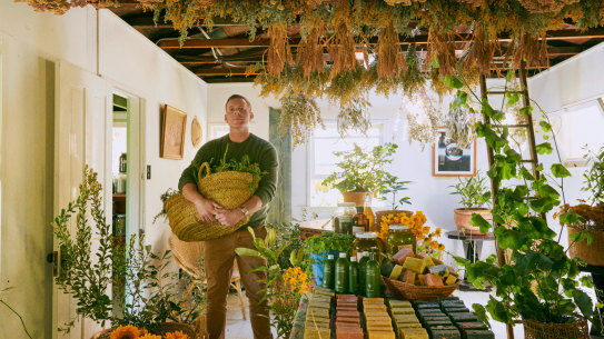 Christiansen at the home’s “goat shed”, that stores raw ingredients and products for the brand.