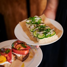 White anchovy and cucumber soldiers.