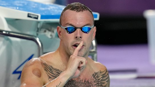 Kyle Chalmers of Australia reacts after winning the gold medal.