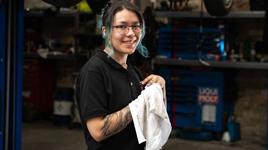 Apprentice mechanic Xanthe Ba-Pe at CMR Automotive in Marrickville.