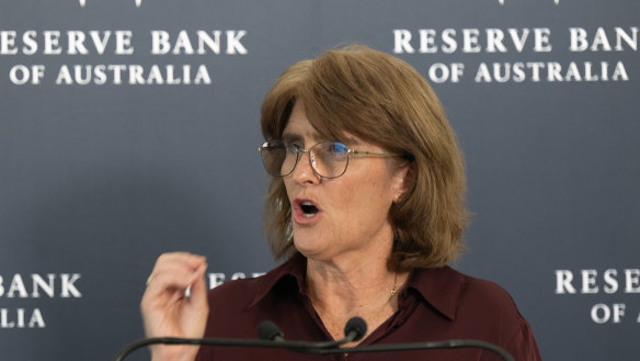 RBA governor Michele Bullock taking questions during Tuesday’s press conference.