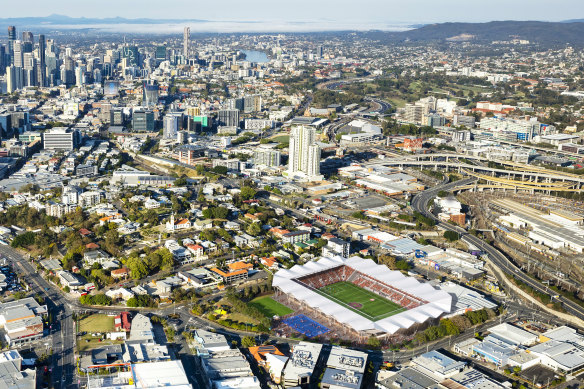 Football Queensland’s proposal for a “tier two” stadium at Perry Park.