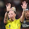 Manly’s Siosiua Taukeiaho is sent to the sin bin by Belinda Sharpe. 