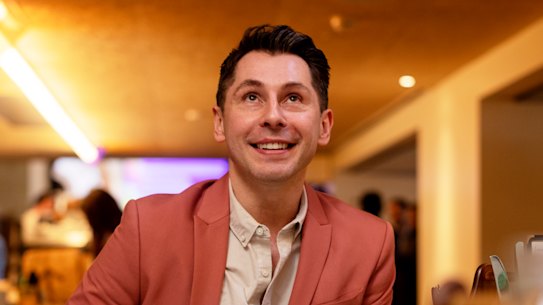 Adam Lindsay dines at This Way Canteen in the foyer of the Museum of Sydney.