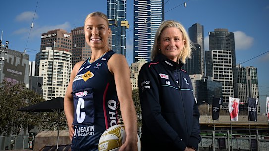 Melbourne Vixens captain Kate Moloney and coach Simone McKinnis.