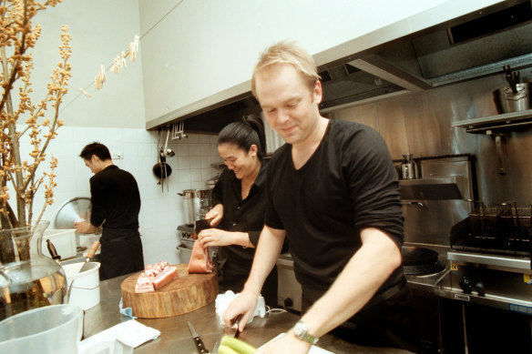 Kylie and Bill in the kitchen at billy kwong.