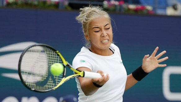 Zarina Diyas, of Kazakhstan, surged ahead 5-0 in the opening set.
