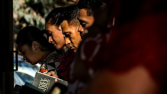 Israel Folau at Kenthurst Uniting Church on Sunday. 