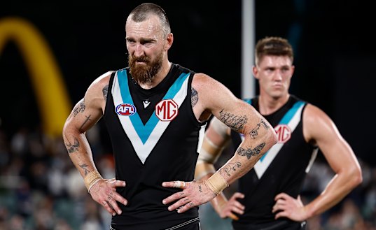 Charlie Dixon struggled in Port Adelaide’s qualifying final defeat.