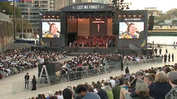 Mining magnate Gina Rinehart addressed the crowd at an Anzac Day Eve ceremony in Sydney.