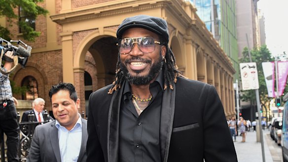 Chris Gayle leaving the NSW Supreme Court after winning his defamation case against Fairfax Media.