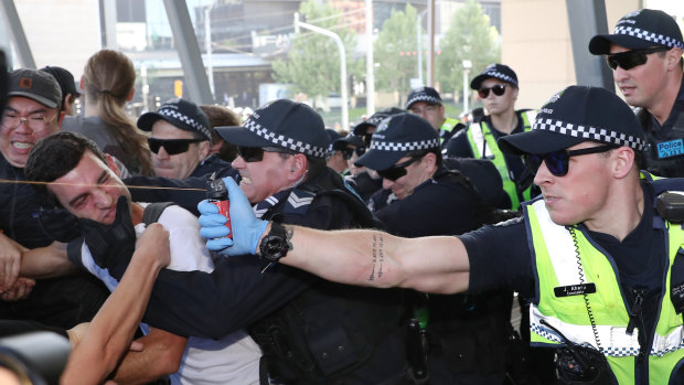 Police used pepper spray  on the anti-mining demonstrators in Melbourne last week. 