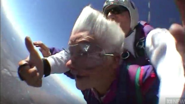 Clare Nowland, 95, marked her 80th birthday by jumping out of a plane.