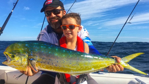 Lochlan Turrell managed a state and Australian small fry record (pending) with this Mahi Mahi weighing 4.1kg caught on 3kg line out at the FADS of Rottos in really rough conditions.