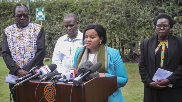 Electoral commissioners, from left, Justus Nyang’aya, Francis Wanderi, Juliana Cherera and Irene Masit announced they couldn’t support the election results.