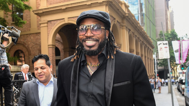 Chris Gayle leaving the NSW Supreme Court after winning his defamation case against Fairfax Media.