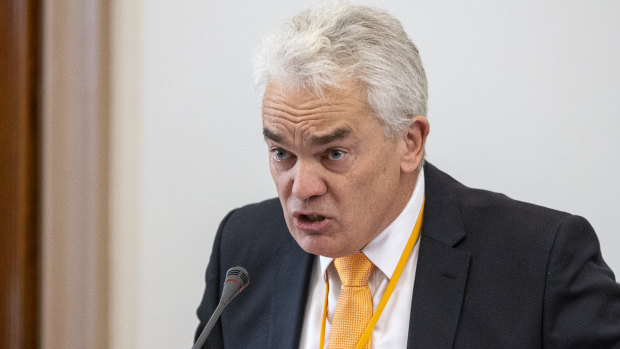 John Lenders appears before the privileges committee inquiry into Labor's red shirts scheme.